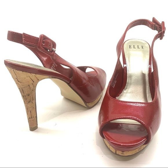 Elle Estella Red Patent Leather open toe sling back heels 8 - Picture 9 of 10